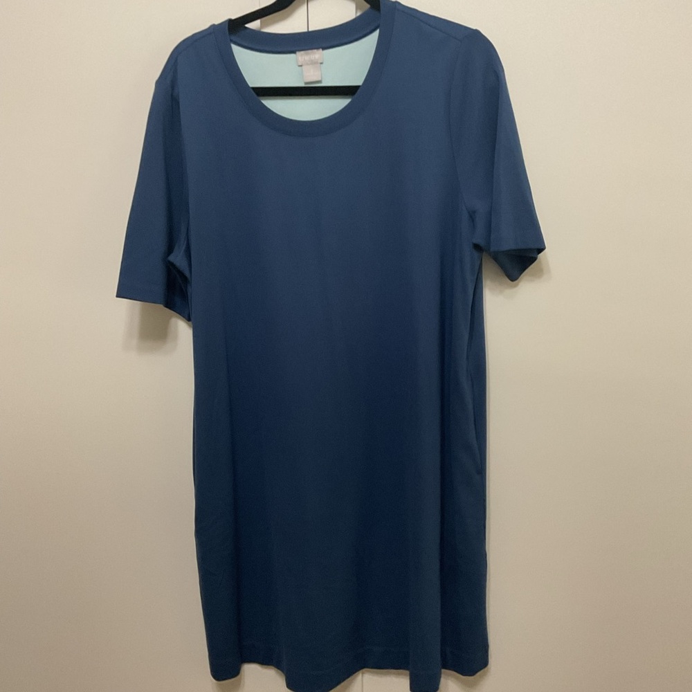 Chico's Size 2 (L, 12/14) Dark Blue Elbow Sleeve Tee Dress NWOT